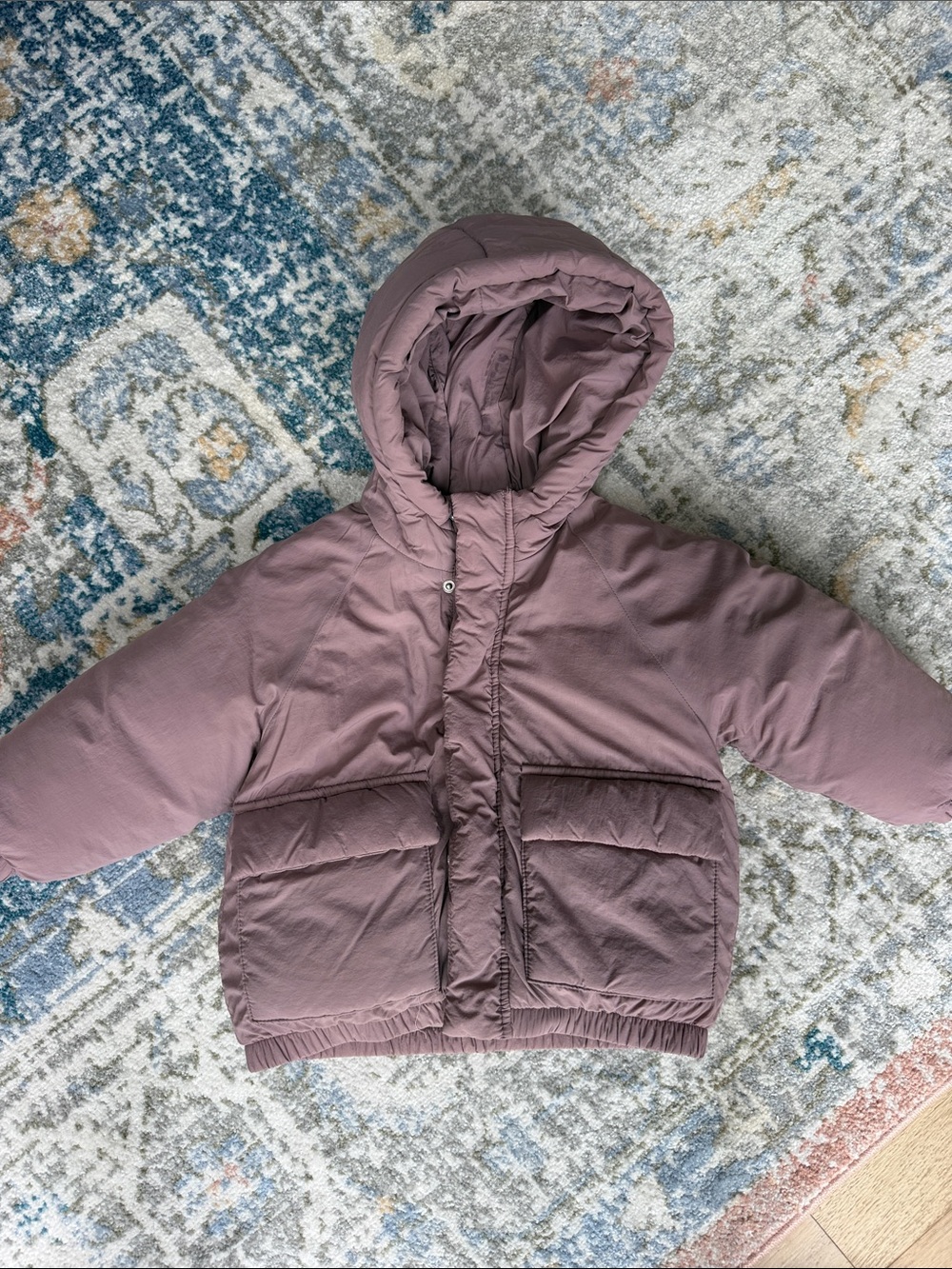 Zara Down Puffer Hooded Jacket in Mauve Pink